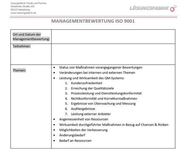 Vorlage Managementbewertung ISO 9001